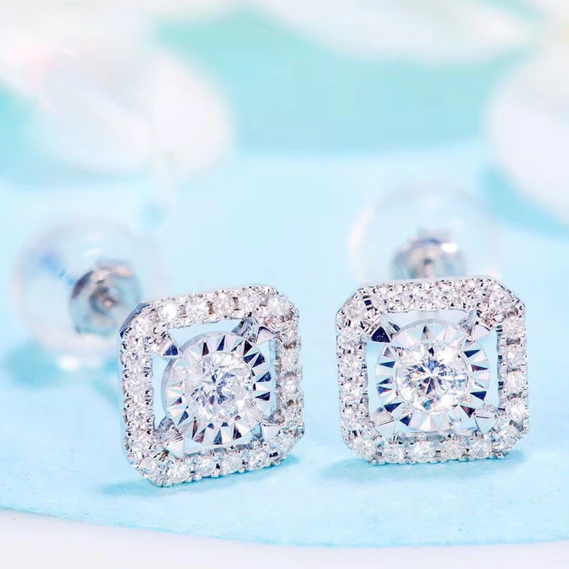 AEAW 0.1ct/пара круглые бриллиантовые сережки с круглой огранкой, 18 k, белое золото