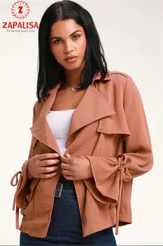 

Zapalisa Solid Color Autumn Spring Coat and Jacket for Elegant Female Design Women Long Sleeve Leisure Streetwear