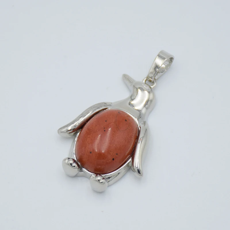 red Jasper Подвеска в виде пингвина из натурального камня, Очаровательное ожерелье для женщин, девочек, мальчиков, тигровый глаз, милые животные, модное ювелирное изделие, подарок на день рождения - Окраска металла: red Jasper