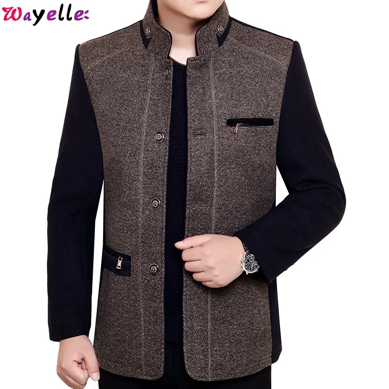 

Jacket Men's High-Guality Wool Coat Casual Slim Collar Fleece Jacket Warm Winter Wool Slim Stand Collar Coat