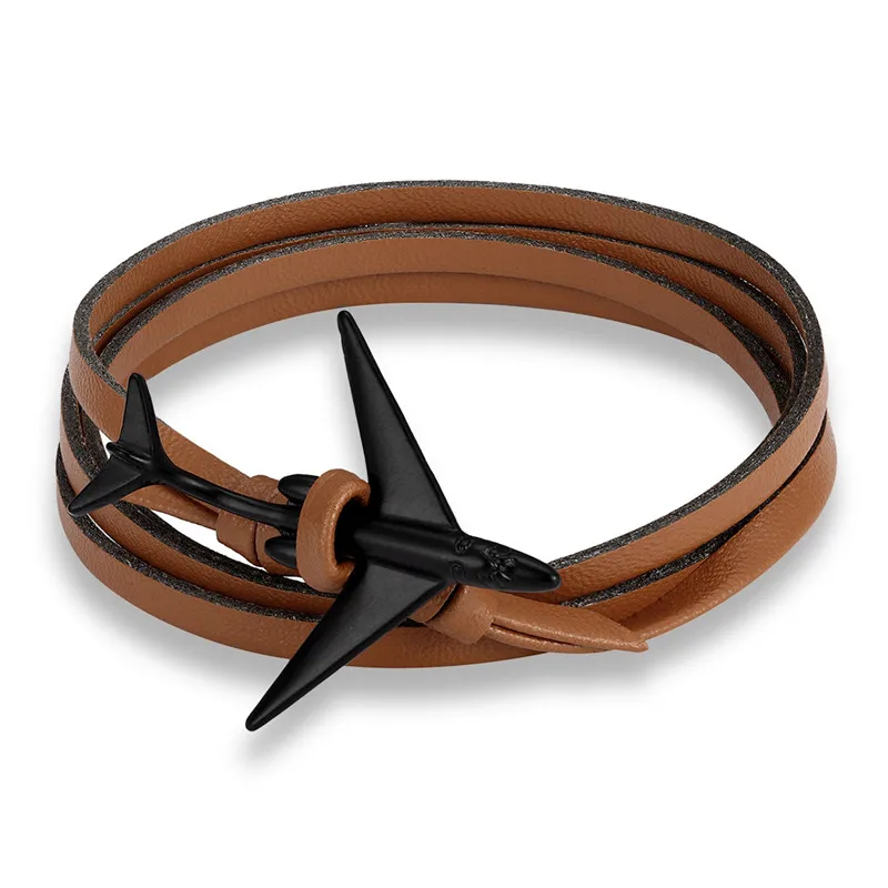 MKENDN, новинка, браслет с якорем, с подвеской, многослойный веревочный кожаный браслет для мужчин и женщин, в морском стиле, с металлическими спортивными крючками - Окраска металла: Black Brown