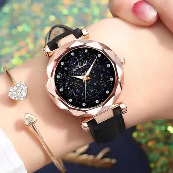 

Ladies Watch Women Female Clock Leather Quartz Wristwatch Reloj Mujer Women's Watch Fashion Starry Sky Luxury Relogio Feminino