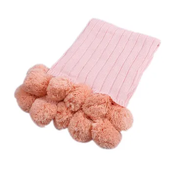 

Cotton Knitted Blanket Pom Pom Sofa Bed Throw Couch Settee Towel Home Decor