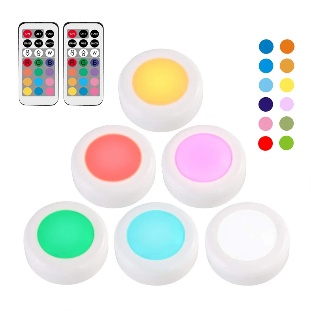 

Remote Control RGB 13 Colour led Night Lights Battery Remote Touch Sensor LED Puck Light Closet Cupboard Showcase Wardrobe Lamps