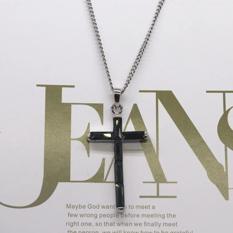 

Shih Black And White with Pattern Cross Necklace Men And Women Simple Versatile High Version Elegant Europe And America Pendant
