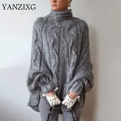 2019 осень зима модный тренд новый узор свободный высокий воротник вязаный рукав «летучая мышь» элегантный плащ шерсть женский свитер S833