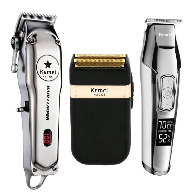 Kemei все металлические профессиональная электрическая машинка для стрижки волос Перезаряжаемые волос триммер для стрижки волос бритвенный станок комплект KM-1996 KM-5027 KM - Цвет: KIT
