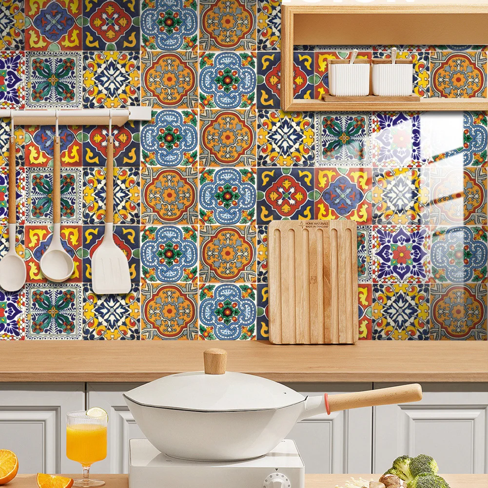 10pcs Retro Mandala Pattern Crystal Tiles Sticker Waterproof Murals Self-Adhesive Decorative Kitchen Bathroom Wall Sticker wall stickers ceramic decals