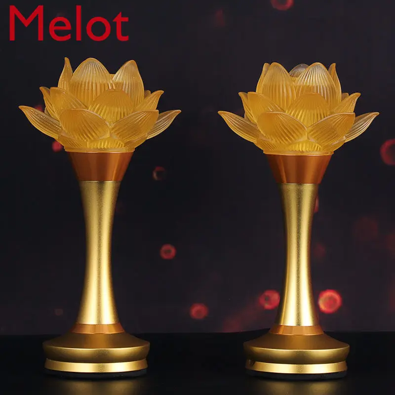 Rechargeable Buddha Worshiping Lamp Lotus Lamp for Buddha Worship Pair of Domestic God Table Front Lantern
