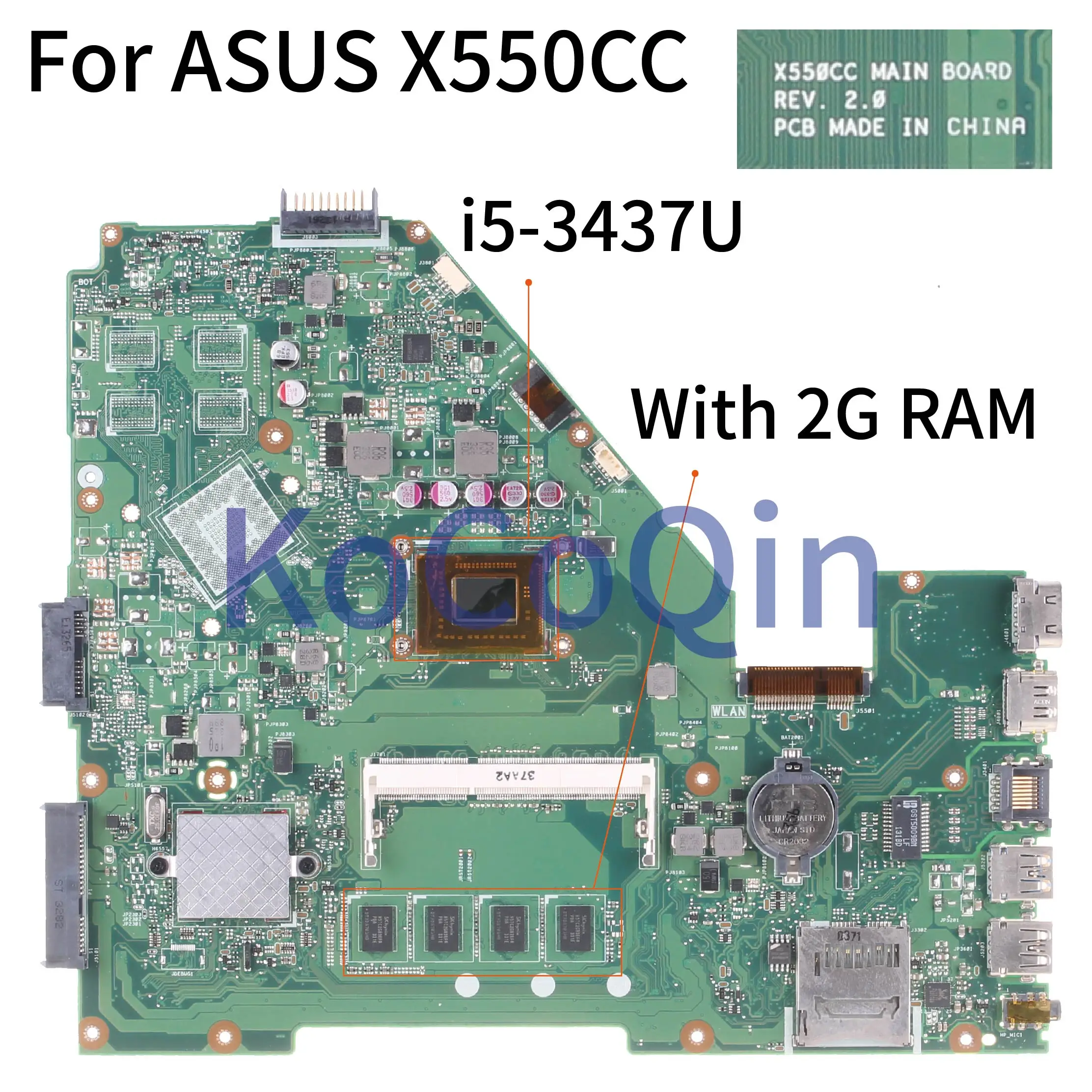 KoCoQin материнская плата для ноутбука ASUS X550CC A550C R510C Y581C X552C X550CA REV: 2 0 SR0XL I5-3437U с 2G
