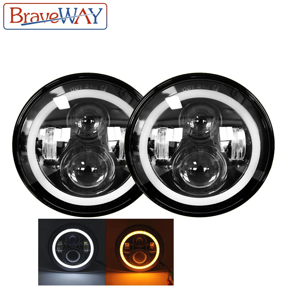 BraveWay 50 Вт 30 Вт 7 дюймов светодиодный фонарь H4 Hi-Lo луч Angel Eye DRL для Lada 4x4 urban Niva Jeep Land rover defender Hummer 12 В 24 В