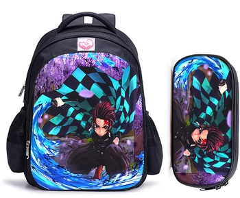 

16 Inch Demon Slayer Kimetsu No Yaiba School Backpack for Girls Boys 2pcs/Set Book Bag Shoulder Backpacks Mochila Infantil