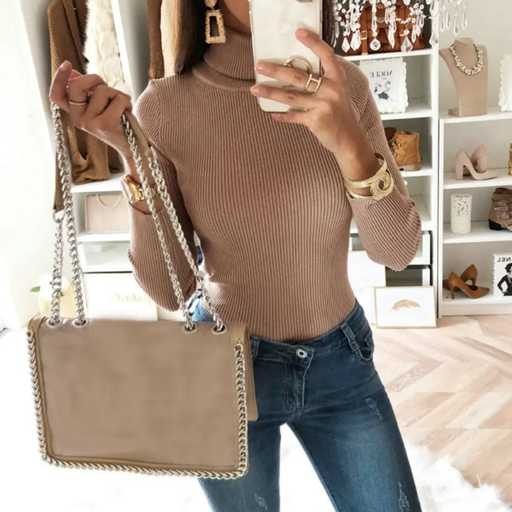 

SHUJIN 2019 New Turtleneck Solid Pullovers Women Sweaters Winter Vintage Lady Knitted Sweaters Female Long Sleeve Casual Jumper