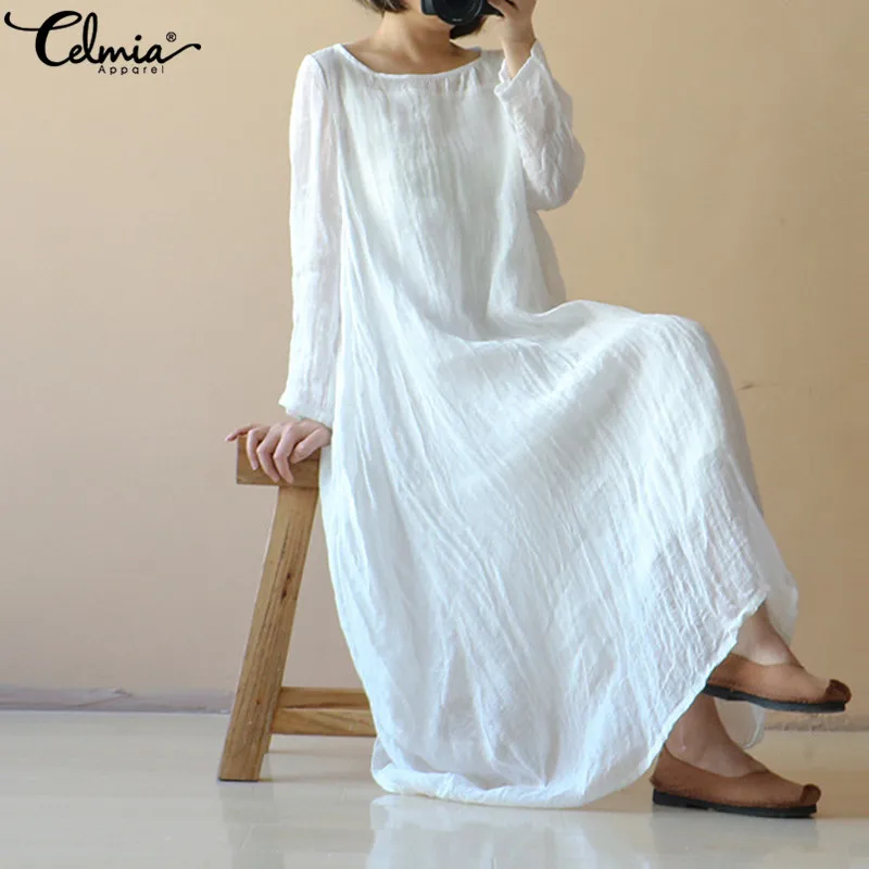 Loose Cotton Linen Dress Celmia Women 