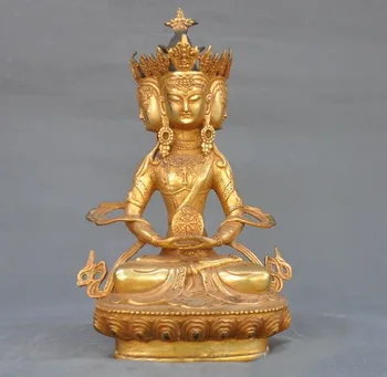 

wedding decoration Old Tibet bronze Gilt 4 Face Buddha Head Tara Kwan-yin Guanyin goddess Statue