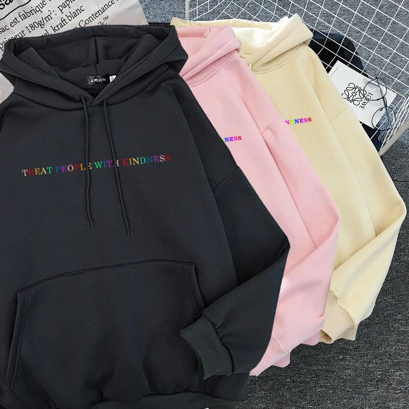 

Hot New Treat People with Kindness Fashion Hoodeds Women Vintage Casual Punk Letter Hip Hop Printing Hooded Oversized Sweatshirt