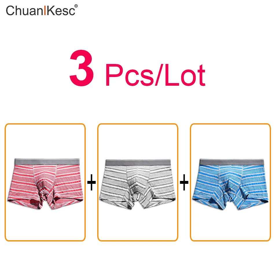 

Men's Elastic Boxer Striped Underwear Middle-Waisted Large u-Pouch Design Sports Absorb Sweat Hot Sale Of Sexy Hot Sale 3Pcs/Lot