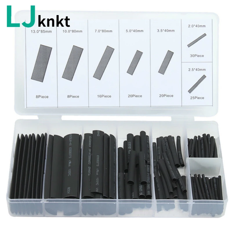 127pcs Heat Shrink Tube Sleeve 2:1 Black Electronic Diy Kit Insulation ...