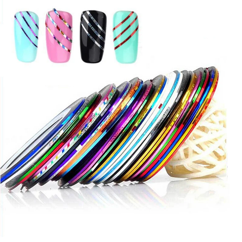 

39colors Metallic Yarn Line Rolls Striping Tape Nail Stickers Decoration,500pcs/lot Mixed Design DIY Gel Nail Art Beauty Tools