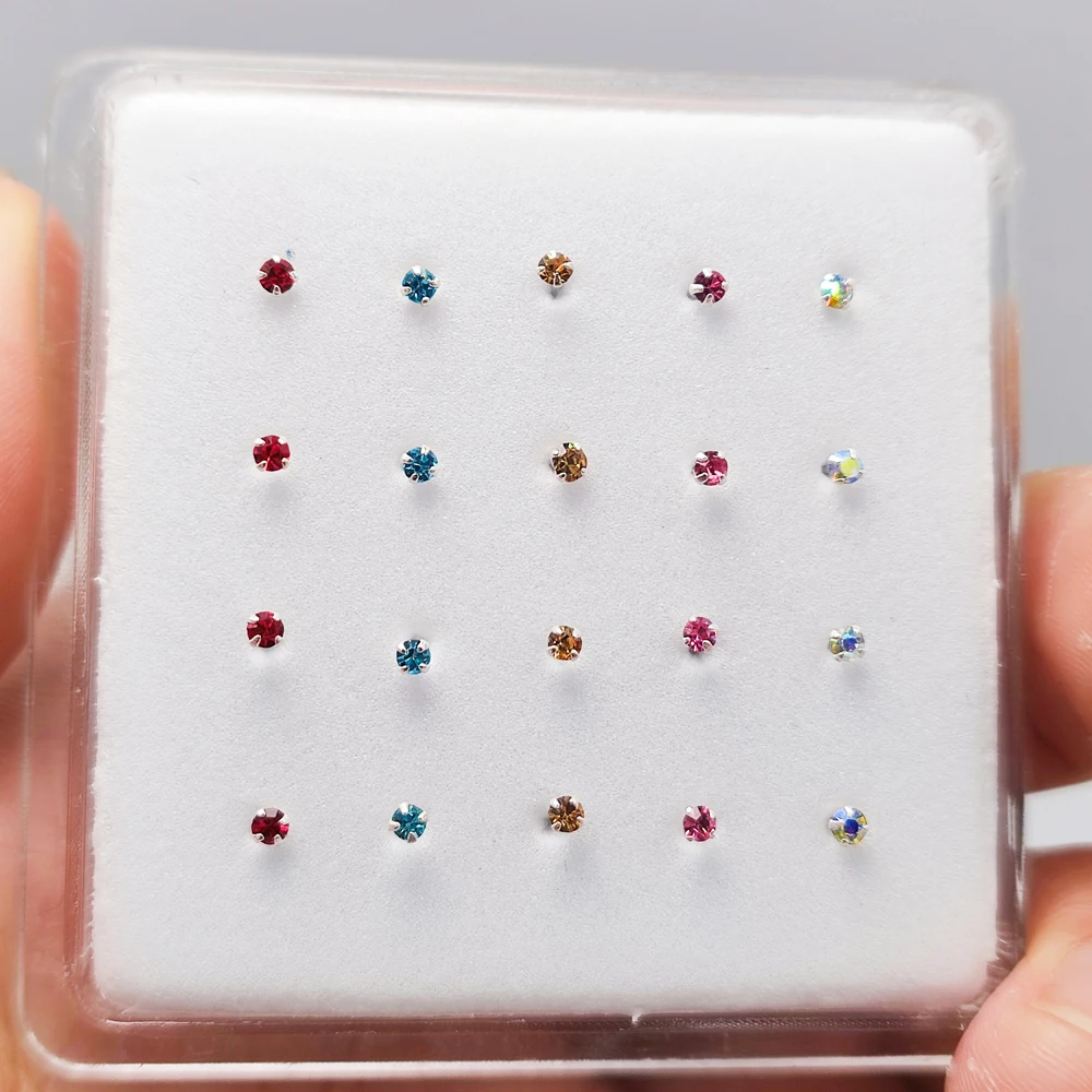 Nose Piercings 20pcs/pack 925 sterling silver Nose piercing 2 mm multicolor Nose Studs Straight Pin nostril jewelry