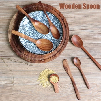 

Wooden Spoon Tableware Tablespoon Stirring Spoon Milk Powder Spoon Teak Log Butter Knife Environmental Protection for Kids