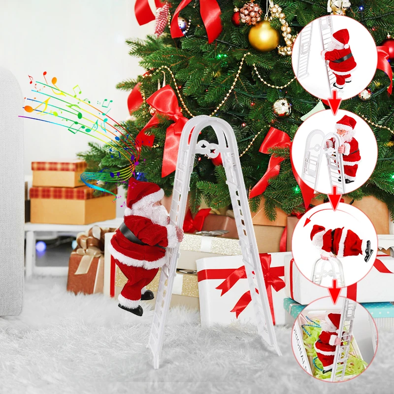 

Christmas Santa Claus Electric Climb single double Music Ladder Hanging Decoration Christmas Ornaments toy New Year Kids Gifts