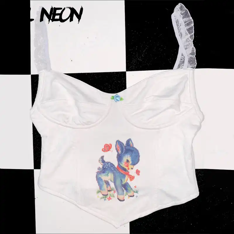 Cartoon graphic frill strap bustier top Clearance
