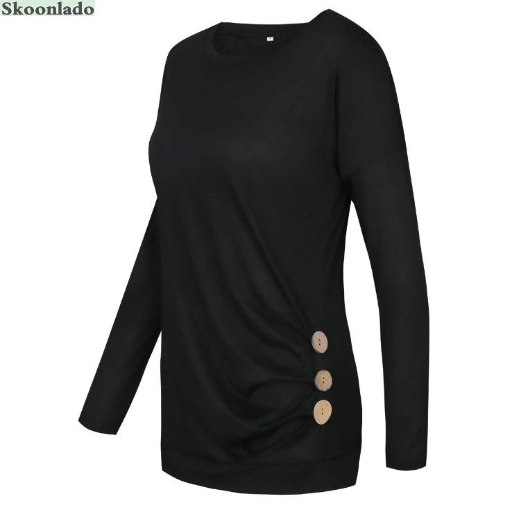 Tops de manga larga de algodón para mujer, blusas lisas de buena calidad, suaves y cómodas, ropa de con diseño de cuello redondo|Camisetas| - AliExpress