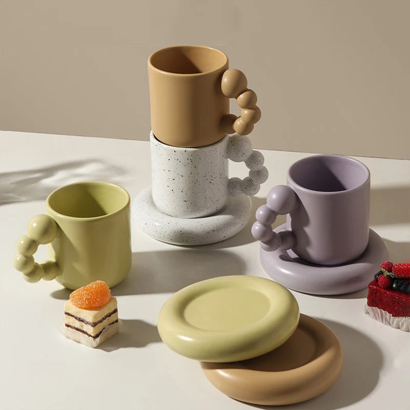 

Nordic 380ml Personality Mug Creative Fat Handle Cup Creative Ceramic Coffee Cup Mat Living Room Dining Afternoon Tea Cup