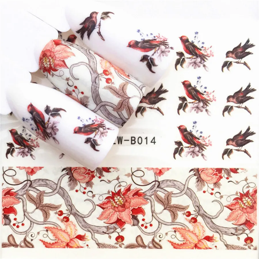 

1 Pcs Fashion B014 Red Flowers Nail Slider Black Russia Letter Sticker Summer Flamingo Decals Adhesive Manicure Nail Decorations