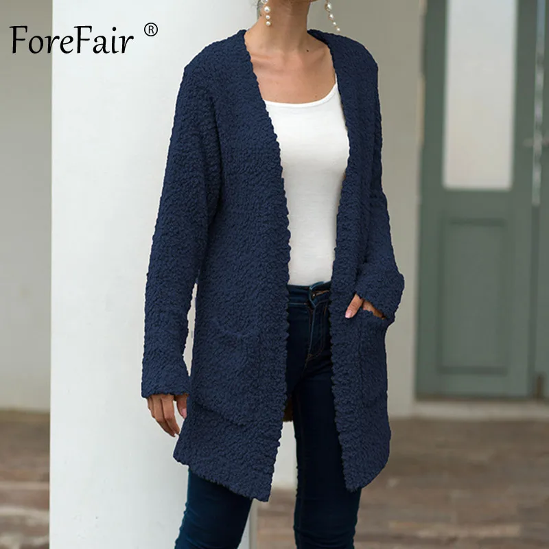 Forefair попкорн Повседневный длинный кардиган женское осеннее пальто Модный женский тонкий черный хаки белый однотонный вязаный кардиган