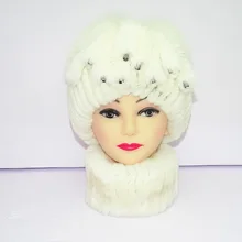 Настоящий мех кролика шапка женская натуральный мех Женская шляпа из двух частей костюм меховая шапка женская