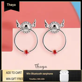 

Thaya 925 Sterling Silver Earring Ring-shaped Red Crystal Stone Ear High Quality Chianese Stylish For Women Earring Fine Jewely