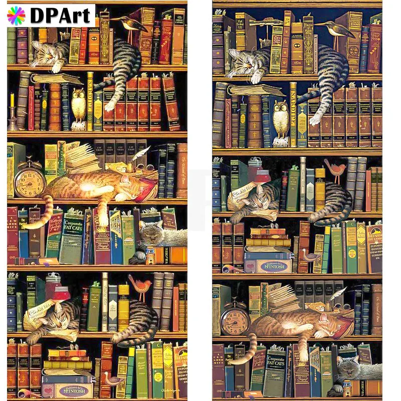 Алмазная живопись квадратная/круглая дрель кошка книжная полка 5D алмазная