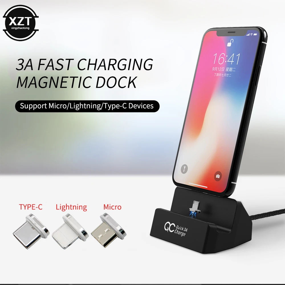 3 в 1 USB C Android IOS Магнитная зарядная док-станция кабель для iPhone X samsung huawei 3A подставка