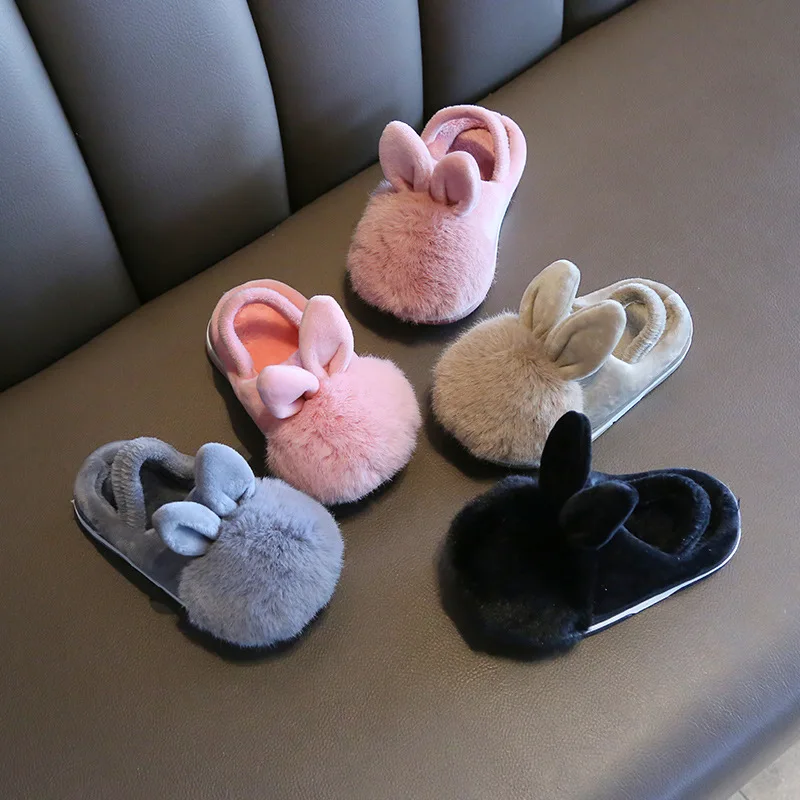 Домашняя обувь для мальчиков и девочек; зимняя хлопковая детская обувь с заячьими ушками; плюшевые тапочки; теплая детская обувь для малышей; тапочки-Тапочки