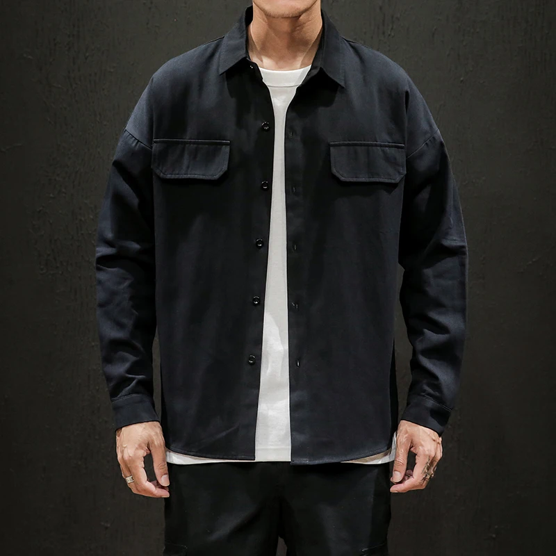 

2019 Spring And Autumn Men's New Casual Solid Color Single-breasted Shirt Loose Temperament Trend Cotton Camisa Masculina