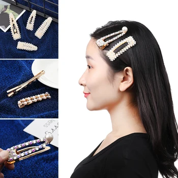 

1Set Trendy Metal Barrette Rhinestones Hairpin Imitation Pearl Flower Hair Clips Snap Barrettes Wedding Styling Hair Accessory