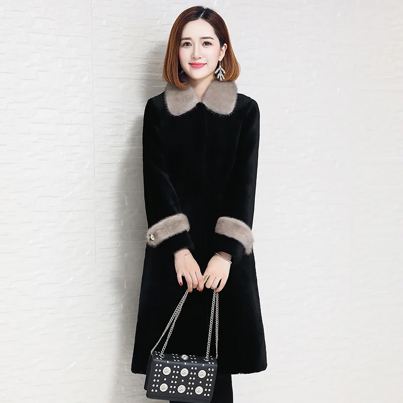

Double Faced Fur Coat Female Sheep Shearling Fur Winter Jacket Women Mink Fur Collar Real Wool Coats Korean Outwear MY