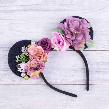 

Rose Camellia Peony Minnie Mouse Ear Flower Headband Women Boho Photo Prop Hairband For Kid Girl Party Woman Hair Accessories