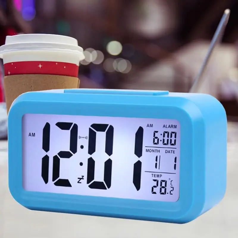 60pcs Smart Sensor Nightlight Digital Alarm Clock with Temperature Calendar,Silent Desk Table Clock Bedside Wake Up Snooze NO17