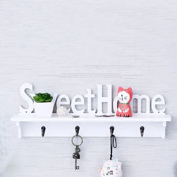 

1Pc Key Holders Storage Sweet Home words 4 Hooks Shelves Hat Key Holders Storage Shelf Hanging Hooks Wall Mounted Storage Hold