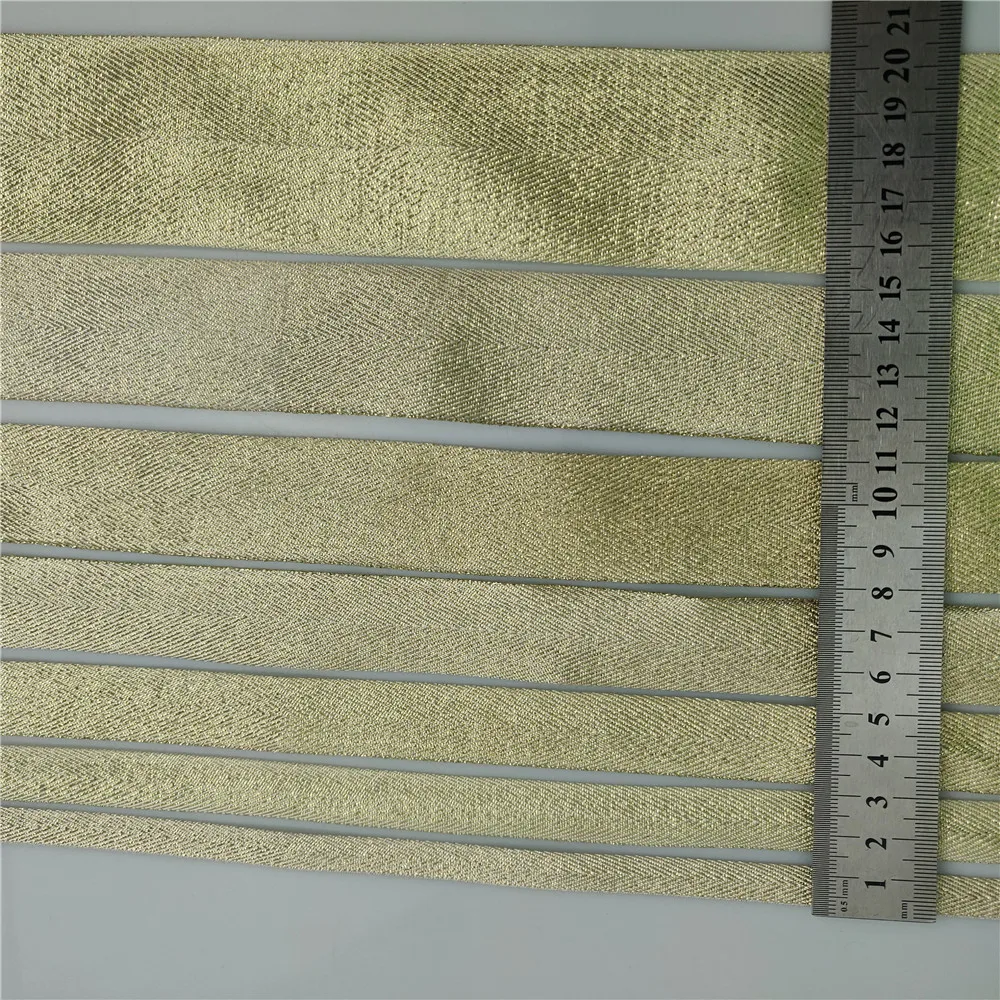 Gold Twill Polyester Ribbon Bias Binding Webbing 10-50mm Width For Diy Bag Craft Projects Gold/Silver Lurex Twill Tape