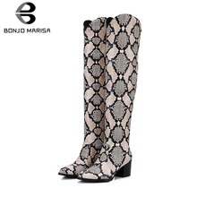 BONJOMARISA/модные вечерние сапоги до колена смешанных цветов размера плюс 32-48 женские рыцарские сапоги в западном стиле женская обувь на высоком каблуке