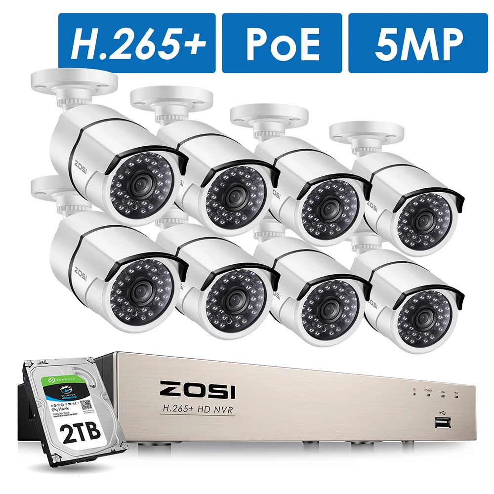 Ceny ZOSI H.265 8CH 5MP POE kamera ochrony zestaw do organizacji 8 sztuk 5MP Super aparat ip hd na zewnątrz wodoodporny wideo cctv nadzoru NVR zestaw
