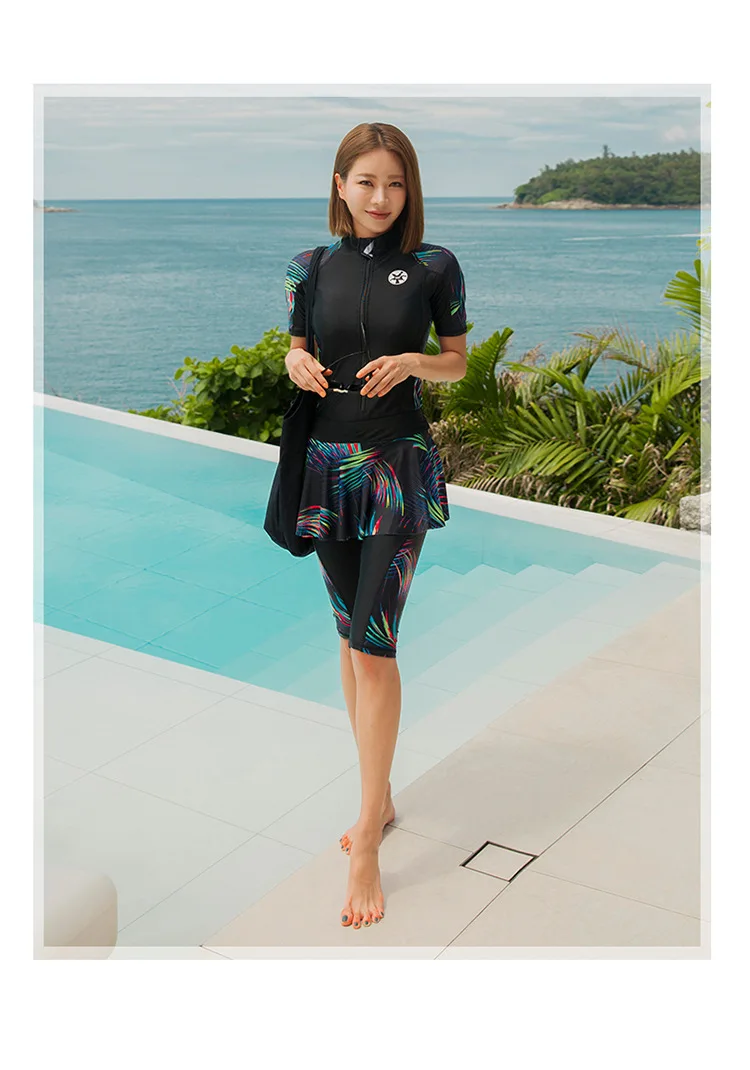 New Style Bathing Suit Women's Profession Sports One-piece Boxer Conservative Slimming Belly Covering Diving Long Sleeve Ho