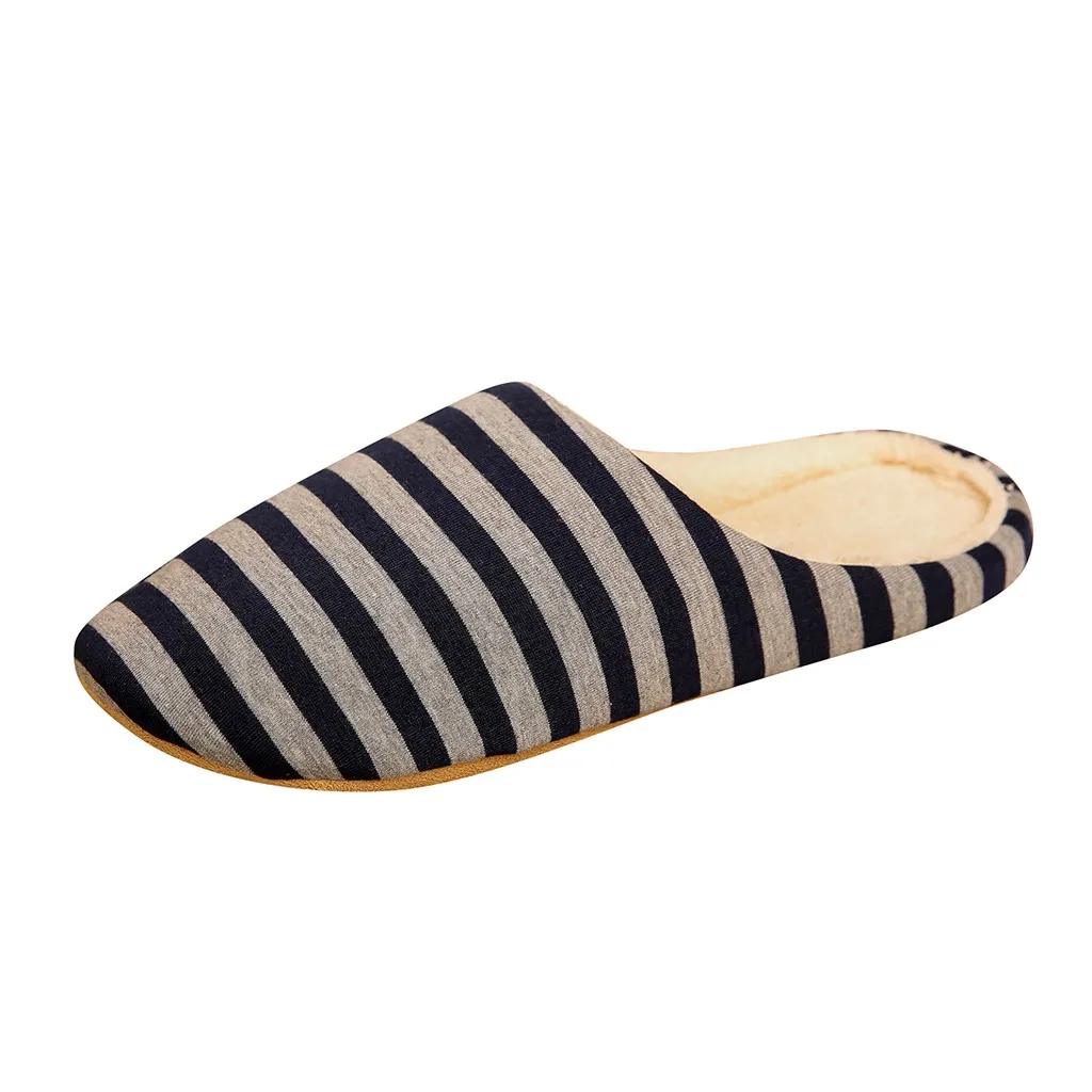 Striped Soft Bottom Home Slippers Cotton Warm Shoes Men Indoor Floor Slippers Non-slips Shoes For Bedroom House Man Slippers#01