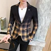 Men Blazer 2022 Spring New Colorblock Plaid Blazer Men Slim Casual Man Blazers Wedding Business Party Clothing Dress Men Coats ► Photo 2/6