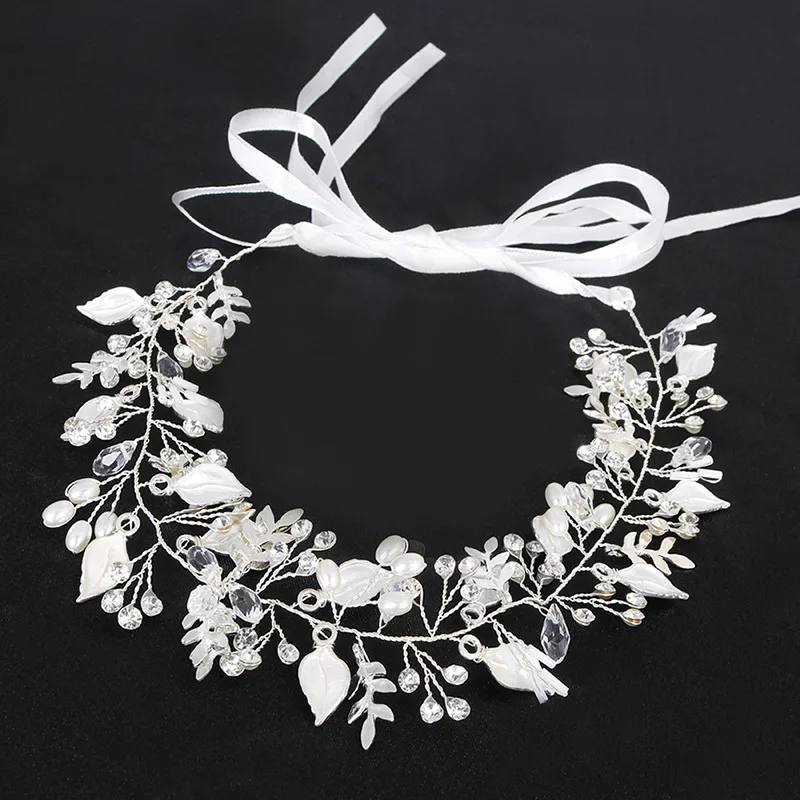 

Europe And America Wedding Hair Accessories Pearl Crystal Leaves Gold Hair Band Korean Style Fashion Simple Headdress