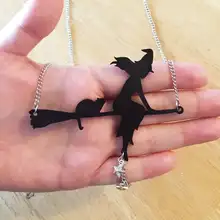 Новое поступление~ Хэллоуин ожерелье с ведьмой, Хэллоуин ожерелье, кошка ожерелье, черная кошка и ожерелье с ведьмой, колдовство, акриловое ожерелье